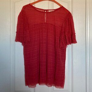 MAX STUDIO Mesh Lace Top In Washed Red Women's Sz Large